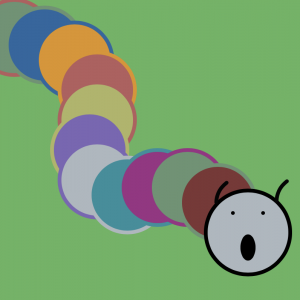 An image showing the final version of my creation in p5.js which resembles a caterpillar