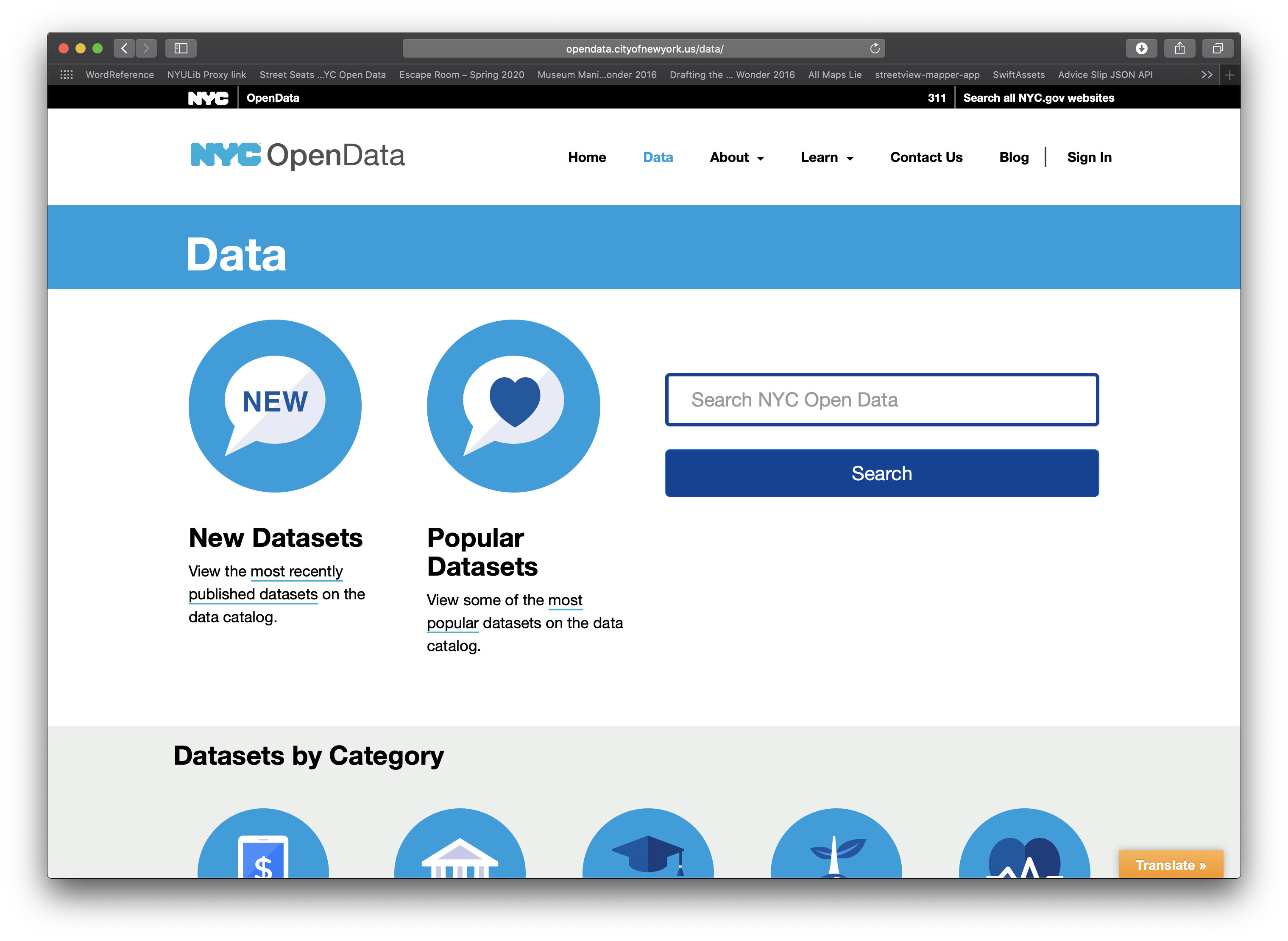 NYC Open Data Landing Page - So Much Stuff Here